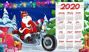 New Year calendar of Santa, Xmas gifts, motorcycle - vector clipart