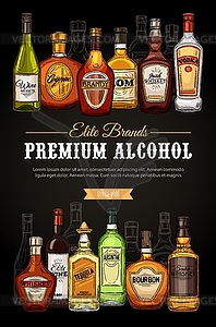 Premium drinks and alcohol beverages, sketch - vector clip art