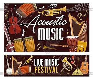 Music, acoustic string and bow musical instruments - vector clip art