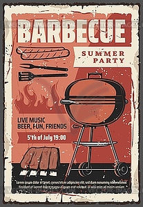 Barbecue sausages and meat grill summer party - vector clip art