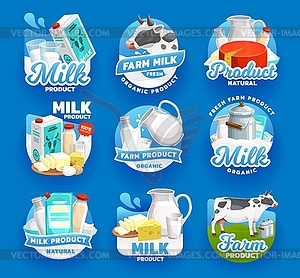 Продукты молочной фермы, молоко, масло и сыр - иллюстрация в векторном формате