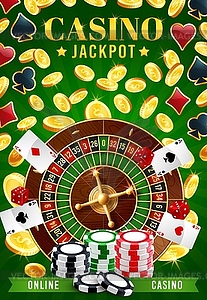 Online gambling game, casino and wheel of fortune - color vector clipart