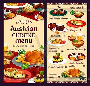 Еда, десерты австрийской кухни, шаблон меню - графика в векторном формате