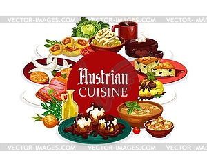 Блюда австрийской кухни, еда, напитки, десертное меню - клипарт