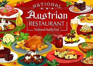 Food and drinks of Austria, Austrian cuisine - vector image