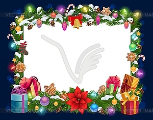 Christmas decorations frame, blank paper template - vector image