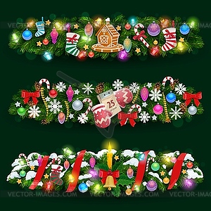 Christmas tree and holly garland of gifts, ribbons - vector image