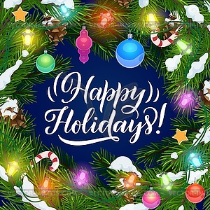 Winter holidays, Christmas tree lights decorations - vector clip art