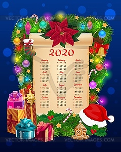 Год календарь бумажный свиток с рождественской гирляндой - рисунок в векторном формате