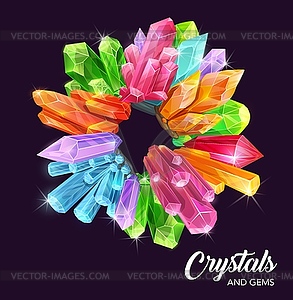 Diamond and sapphire gems, crystals of quartz - vector clipart