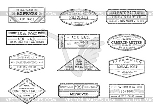 Авиапочта конфиденциально, приоритетные почтовые марки - векторный клипарт / векторное изображение