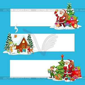 Christmas banners of Xmas gift, Santa and snowman - vector EPS clipart