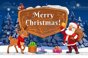 Санта-Клаус и рождественские олени с рождественскими подарками, колокол - рисунок в векторном формате