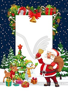 Christmas holiday, Santa, deer, snowman and gifts - vector clipart