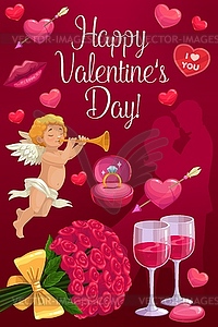 Cupid, loving couple and hearts. Valentines Day - vector clip art