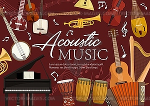 Retro musical instruments acoustic folk music note - royalty-free vector clipart