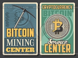 Cryptocurrency coins, bitcoin mining tool - vector clip art