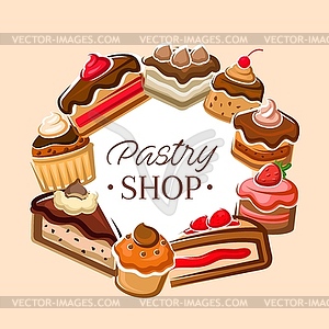 Cakes and cupcakes, pastry sweets, confectionery - vector clip art