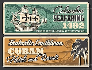 Caribbean museums and resorts, seafarer discovery - vector clipart