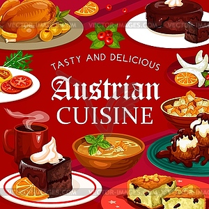 Food, desserts of Austrian cuisine, coffee cup - color vector clipart