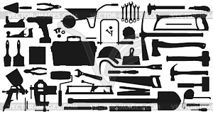 Work tools icons. Gardening, repair, fixing items - vector image