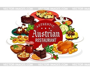 Austrian dishes frame of food and desserts - vector image