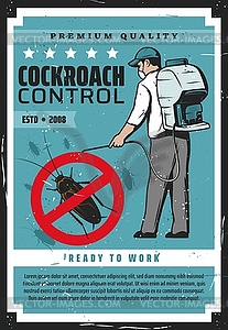 Exterminator in protective suit, cockroach control - vector image