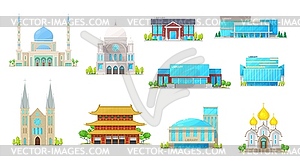 Building icons of library, church, temple, mosque - vector clipart