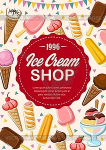 Меню магазина мороженого, десертов из мороженого - векторный рисунок