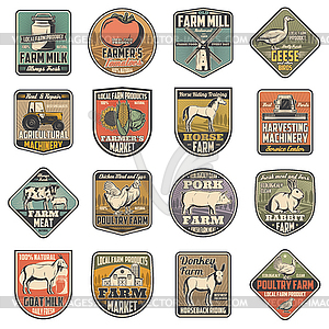 Farm agriculture, dairy and cattle farming - vector clipart