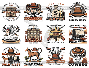 American Wild West saloon, sheriff, cowboy rodeo - vector image