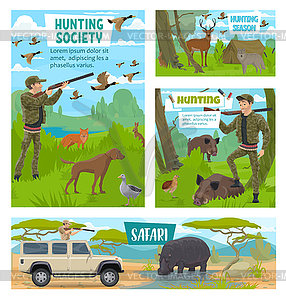 Hunting open season, Africa safari hunt ammo - vector image