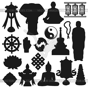 Buddhism religion, Buddhist meditation symbols - vector image