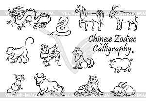 Китайский гороскоп зодиака символы животных - графика в векторе