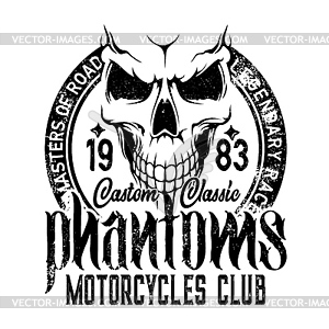 Biker riders club badge, motorcycle skeleton skull - vector clip art