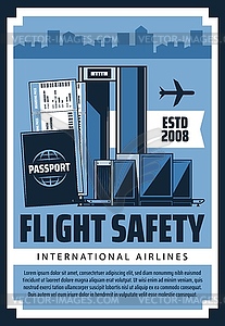 International airlines, airport flight safety - vector image