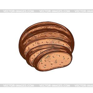 Brown bread loaf sketch icon - vector clipart