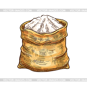 Bakery, flour in sack sketch icon - vector clipart