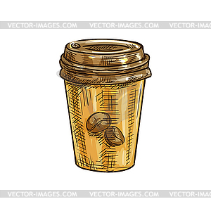 Disposable cup with coffee beans sketch - vector clipart / vector image