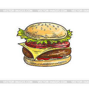 Chicken cheeseburger takeaway hamburger - vector image