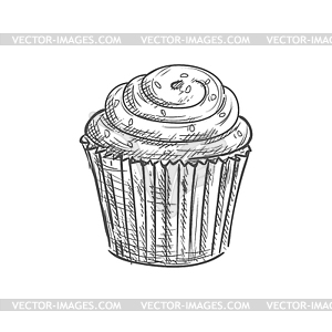 Caramel muffin cake with sugar sprinkles - vector image