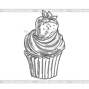 Strawberry muffin cupcake dessert sketch - vector clip art