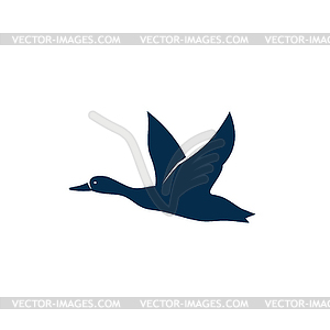 Duck flying wild bird black silhouette - vector clip art