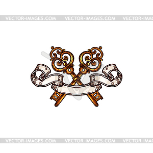 Heraldic old key wrapped by paper ribbon - royalty-free vector clipart