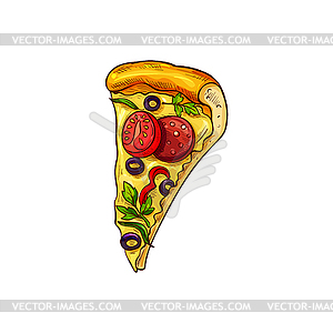 Pepperoni pizza with mushrooms and tomatoes - vector clip art