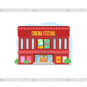 Cinema urban building, movie theater facade icon - color vector clipart