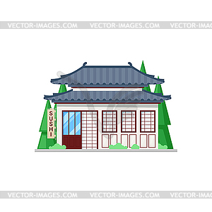 Asian cuisine restaurant sushi bar facade - vector image