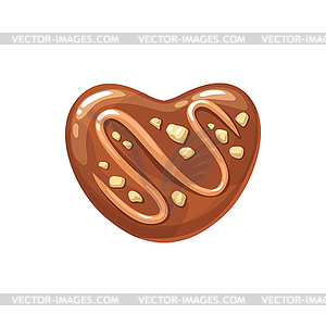 Chocolate praline heart shape candy with nuts - vector clip art