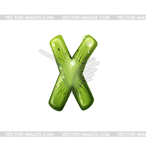 X letter of kiwi tropical fruit with water drops - vector image