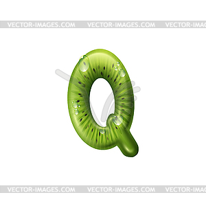 Kiwi with water drops in shape Q letter ABC sign - vector image